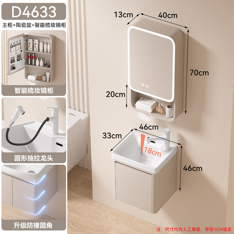 Small apartment bathroom cabinet toilet sink space aluminum storage bathroom cabinet combination ceramic integrated wash basin