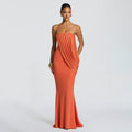 European and american cross-border women's fashion:  summer new arrival - elegant socialite solid color bandeau ruched mesh bodycon dress