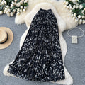 K-style floral high waist elastic waist a-line pleated skirt women's spring summer mid-length skirt slimming look large swing work clothing skirt