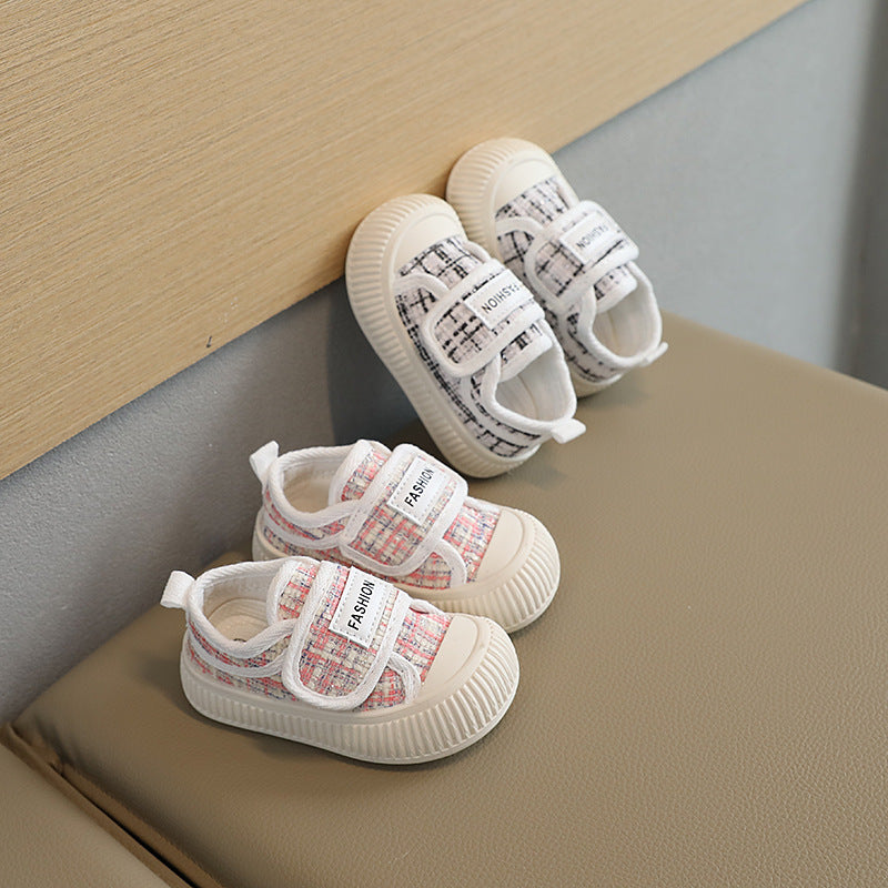 Spring & fallkids canvas shoes girl sneakers biscuit shoes kids shoes soft bottom tweed style baby shoes 1-4 years old