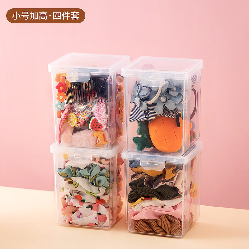 Desktop jewelry hairpin headgear transparent storage box plastic mirror cabinet drawer children's hair accessories storage box with lid ins
