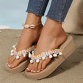 plus size beach slippers women's summer outwearthick sole high heel sandals women's tassel wedge bohemia flip-flops