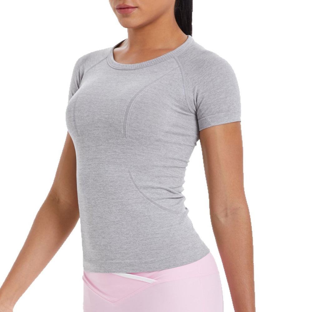fashion seamless knittingpure color breathable tight short sleeve t-shirt sports running fitness yoga clothes tops women