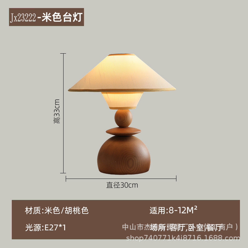 Medieval style pleated fabric double-layer log spherical base warm light table lamp b&b guest room bedroom tea room wabi-sabi style