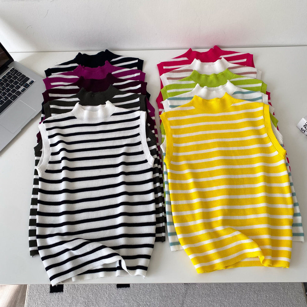 Pure desire work clothing style stripes half turtle neck knitting vest women's summer slimming look sleeveless outwear suspender tops