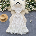 High-end elegant women's dress -  summer french chic, luxurious, heavily embellished, openwork crochet lace, slim-fit mermaid maxi dress