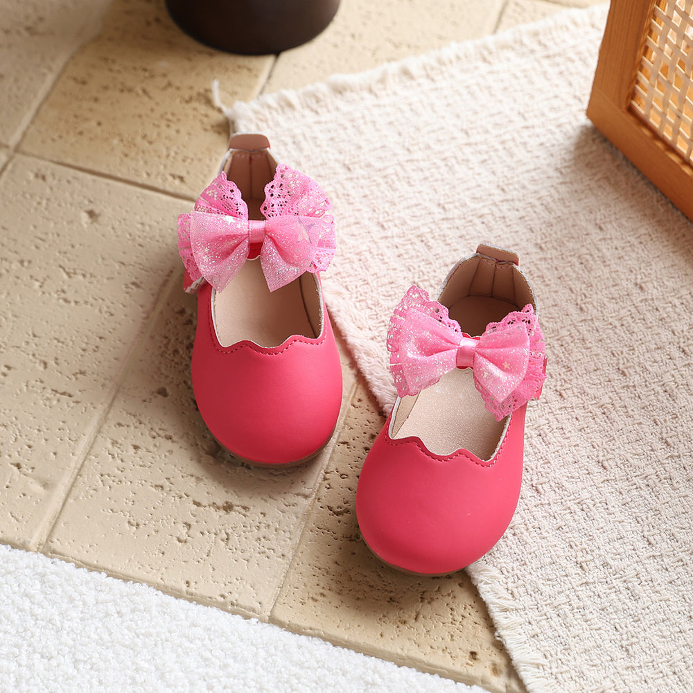 new girls' flats: lace-trimmed, big bow, soft-soled first walker shoes for toddlers - solid color princess style