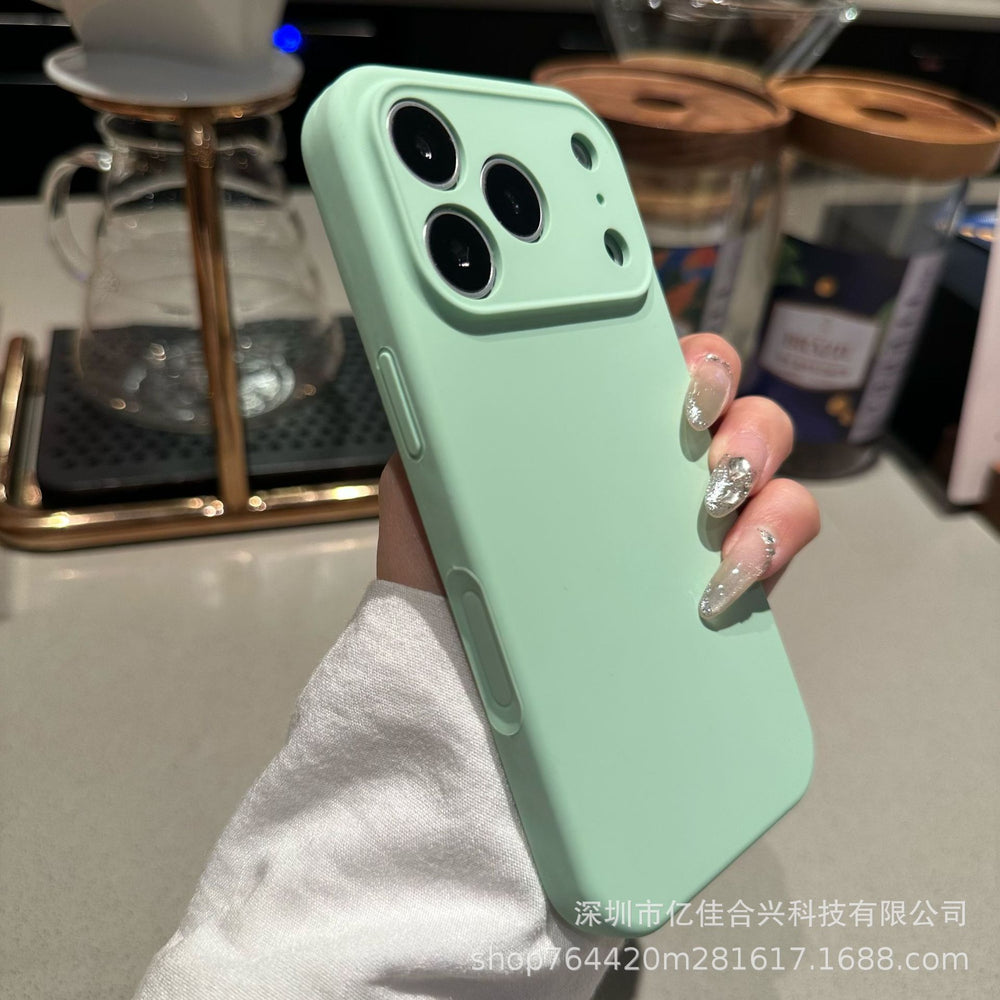 Suitable for apple 17promax fine hole liquid silicone mobile phone case 15iphone16 pure color anti-fall integrated buttons