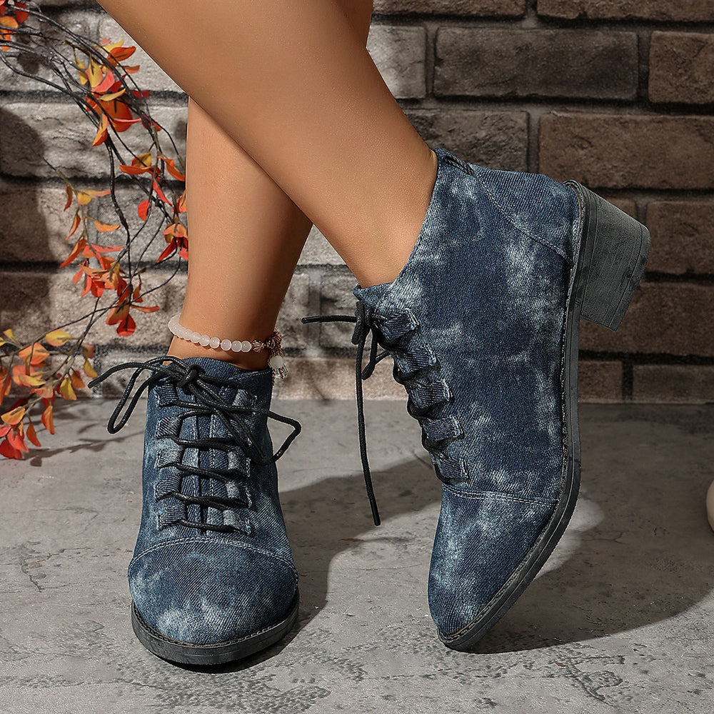 British style boots women's autumn winternew arrivalplus size round toe front tie backretroplaid trendy women's short boots