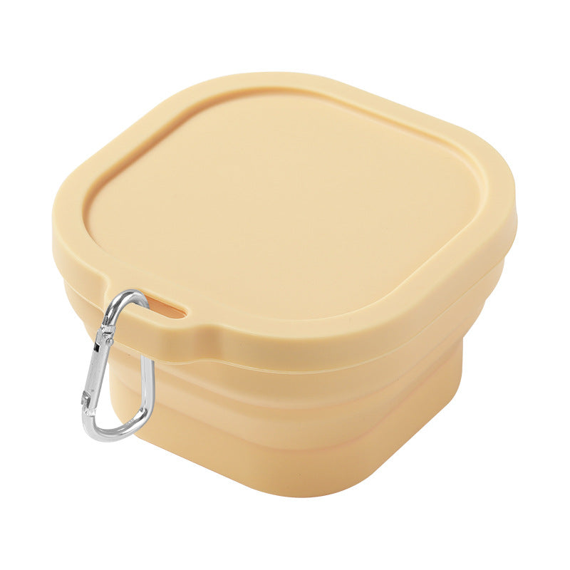 Portable outdoor travel silicone foldable small square bowl lunch box cutlery set food grade silicone instant noodle bowl