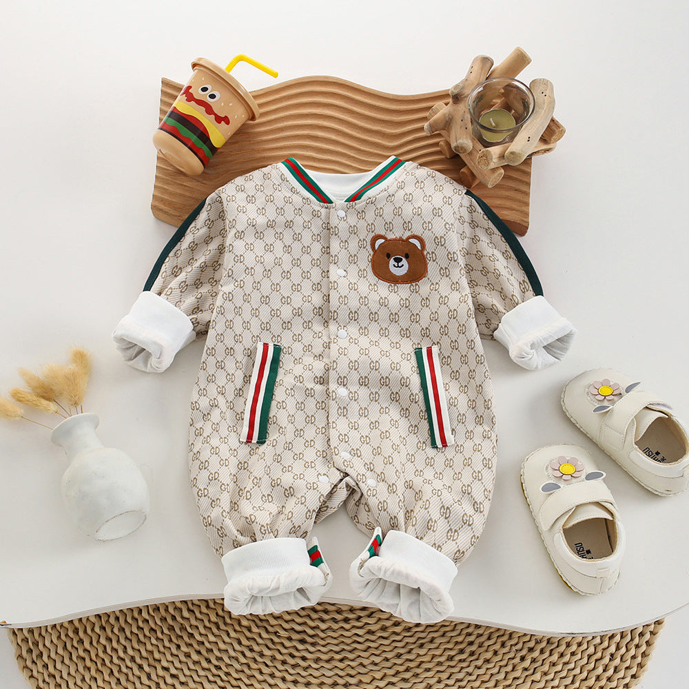 Baby boy spring/autumn double-layer fashion casual long-sleeve romper newborn outing full month baby bodysuit