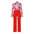 D316 european and american style women's clothing  autumn/winter loose plus size casual printed long sleeve shirt and wide leg pants cross-border two-piece set