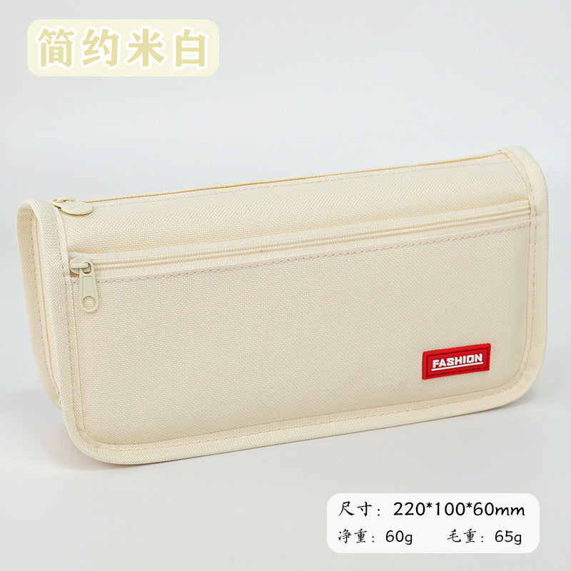 Pencil bag customization solid color simple can be printed logo primary school students stationery box large capacity double zipper pencil bag wholesale