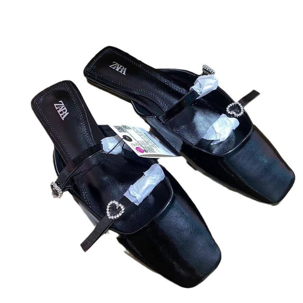 Za2024summernew arrivalflats toe cap one-piece belt diamond buckle decoration fashionoutwear women's sandals