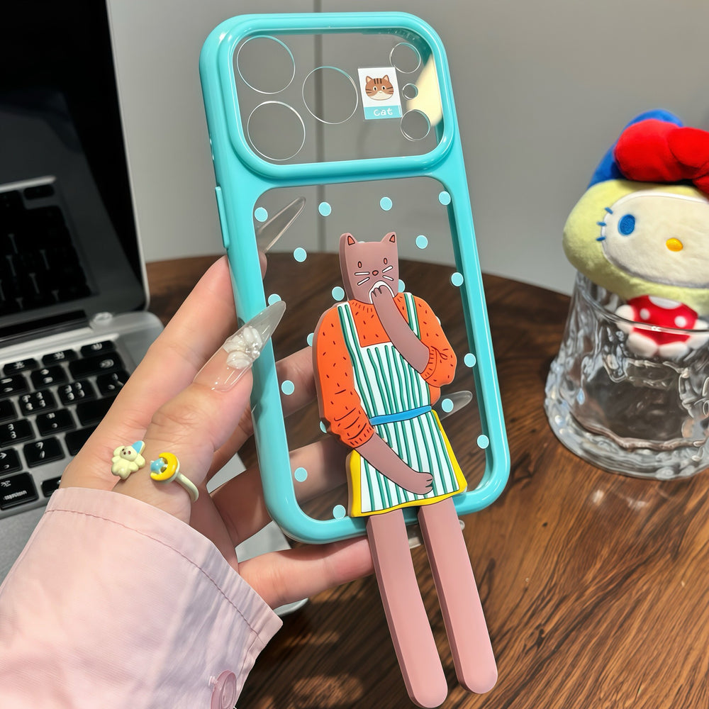 Suitable for iphone 17 pro, starry sky case, coffee cat cartoon, long-legged eagle rabbit stand, iphone 16 phone case