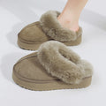 Women's fuzzy slippers - new 2026 autumn/winter collection: thick-soled snow boots, fleece-lined closed-toe half slippers, outdoor cotton shoes