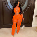 Source factory  summer new european and american style sexy tassel knit pant set