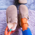 Plus size cotton slippers outwearthickened half slippers fur slippers winterflatsfleece-lined toe slippers women's wholesale