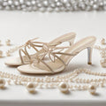 2026 summer new round toe stiletto heel sandals women's fairy style rhinestone thong sandals bow sweet chunky heel slides
