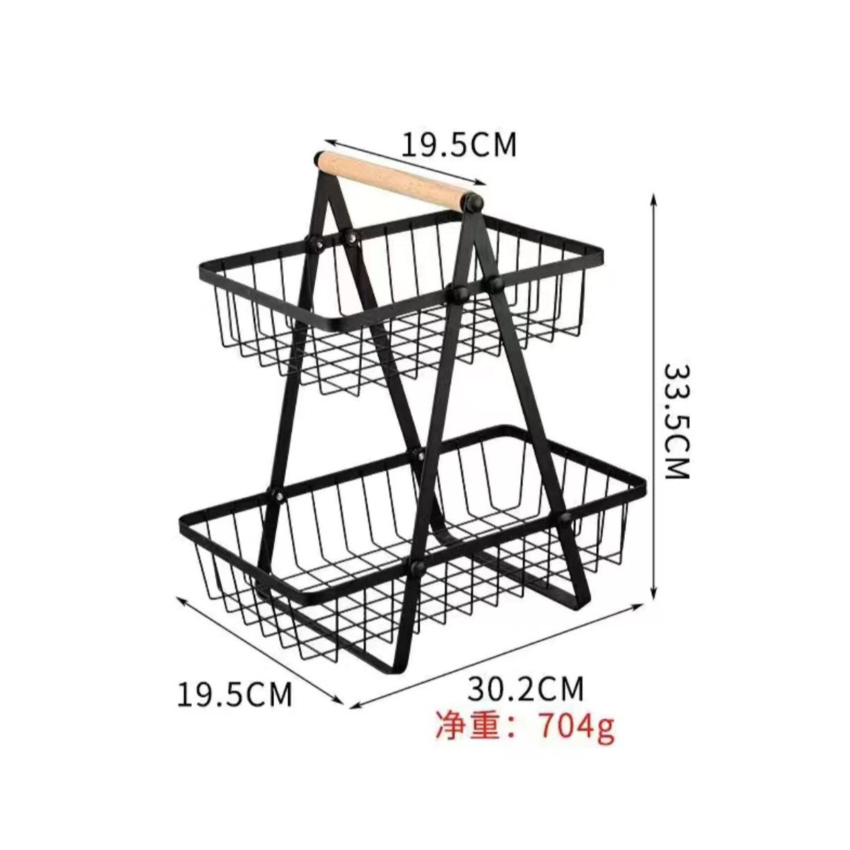 Cross-border double-layer wrought iron fruit and vegetable basket household kitchen fruit storage shelf modern living room desktop fruit basket metal