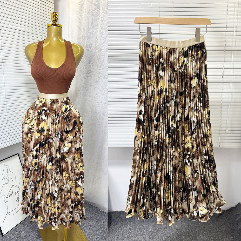 K-style high waist elastic waist rufflespleated skirt female a-line skirt slimming lookeasiest for matchwork clothing skirt