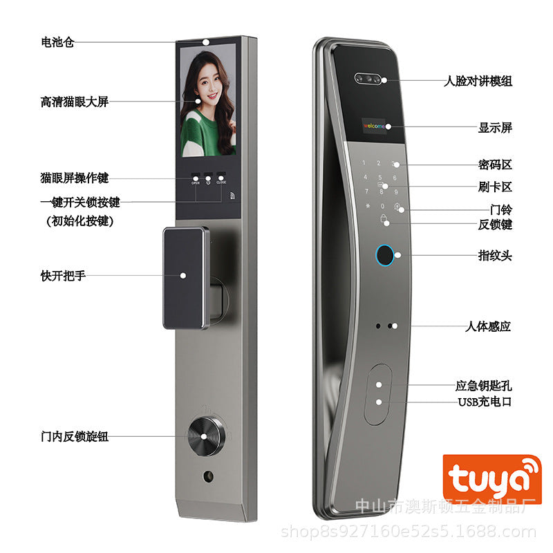 Face recognition fingerprint lock visual cat eye digital password lock for home fully automatic entrance door smart door lock manufacturer