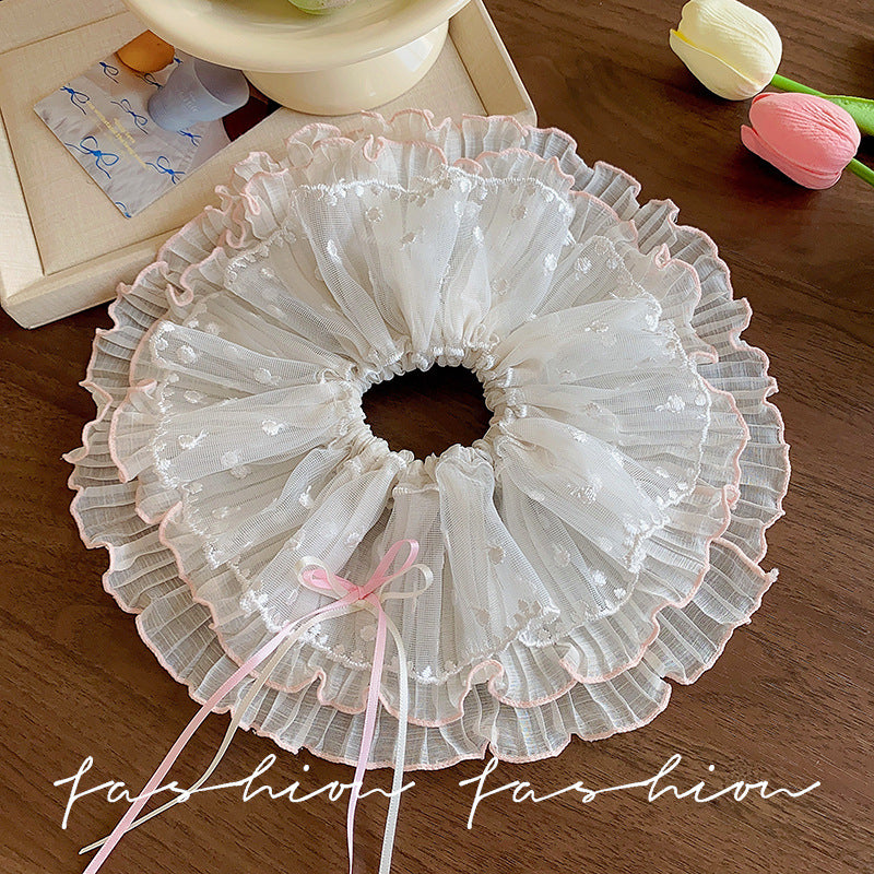 Mesh bow lace large intestine hair tie female french gentle hair rope hair tie large headwear spring fairy style