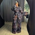 European and american cross-border women's fashion:  summer new collection - stylish printed long-sleeve shirred blouse and high-waisted wide-leg pants set