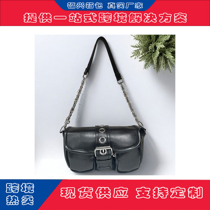 Cross-border 2025 summer chain underarm bag niche design punk style shoulder bag new trendy retro baguette bag