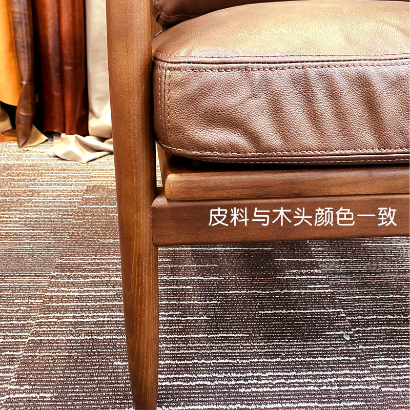 Solid wood chair leather sofa chair retro single hank chair ash wood back chair furniture medieval style cross-border seat
