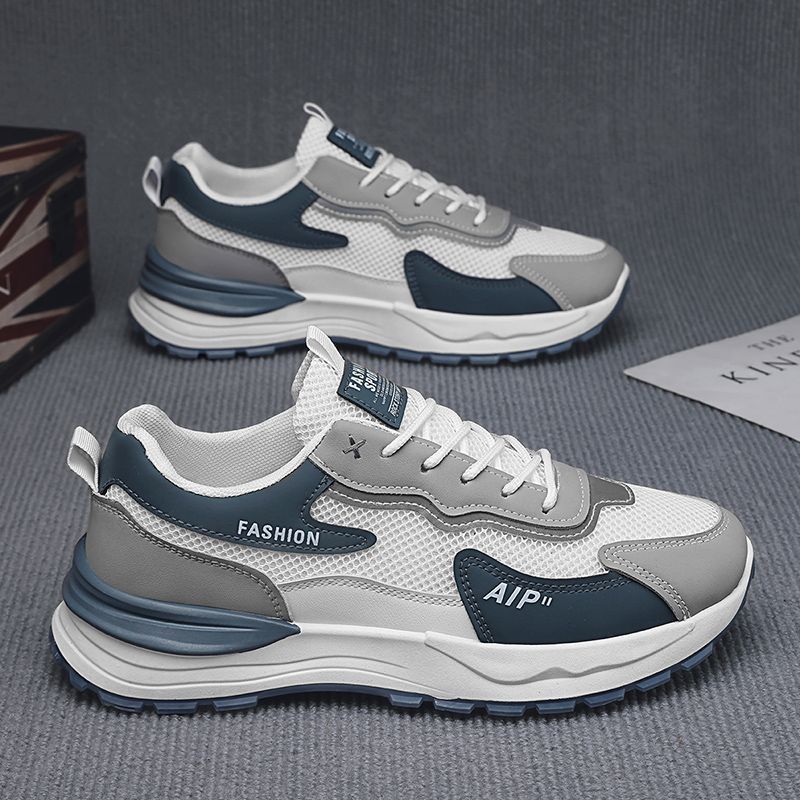 2025 new spring men's mesh breathable chunky sneakers - athletic, casual, trendy, thick-soled, height-increasing, work safety shoes for men