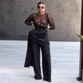 European and american cross-border women's fashion  summer new sexy chic round neck see-through top and design-driven pants set
