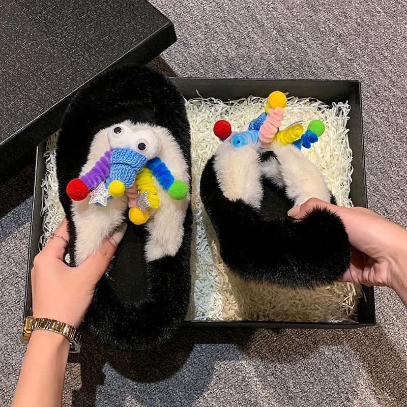 Thick solefashion furry slippers for women outwear2025new arrivalfall and winterfor homehome fairy cotton slippers ins trend