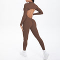 New arrival cross-border double-sided brocade pure color beautiful back cut outlong sleeves jumpsuit sports running fitness yoga wear jumpsuit