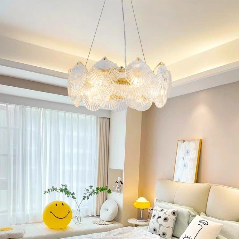 Cream light luxury shell chandelier crystal simple modern living room dining room bedroom creative lighting new French Internet celebrity