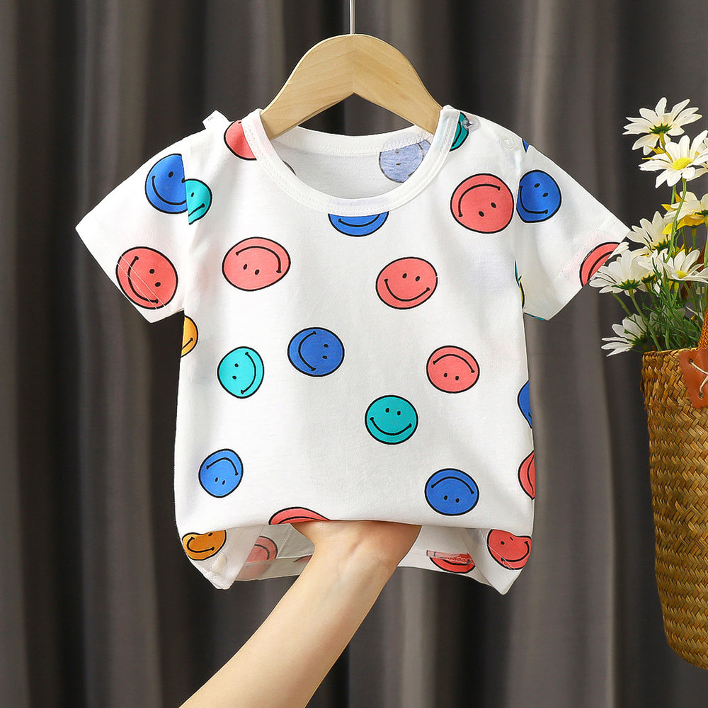 Kids' short-sleeve t-shirt, 100% cotton, baby undershirt, boys' and girls' summer top, 0-7 years old, dropshipping available