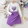 Autumn children's clothing set for export: purple irregular skirt with heart print long-sleeve t-shirt - girls' two-piece outfit