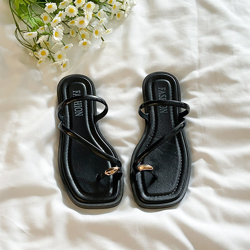 Flatsfrench ring surface sandals toe slippers fairy shoes outweareasiest for matchnew arrival summer vacation beach sandals
