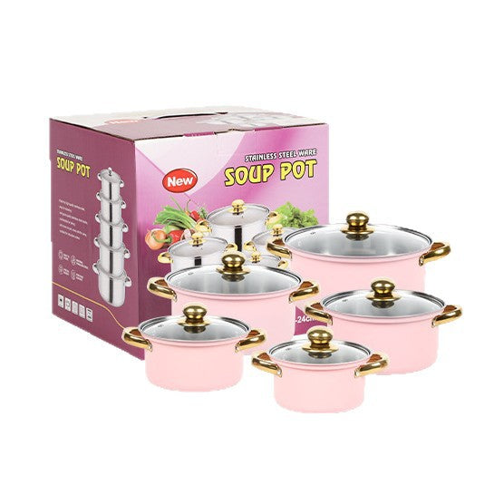 stainless steel 10-piece pot set, soup pot, uncoated pot, milk pot, double ear handle, boiler stove neutralpots