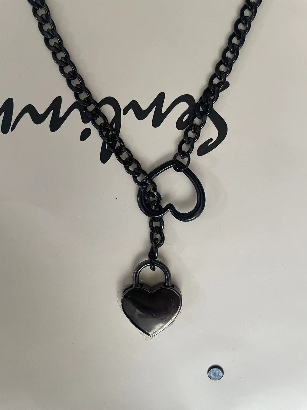 2025 amazon export new heart ring sliding chain necklace - trendy punk cuban y-chain design for women