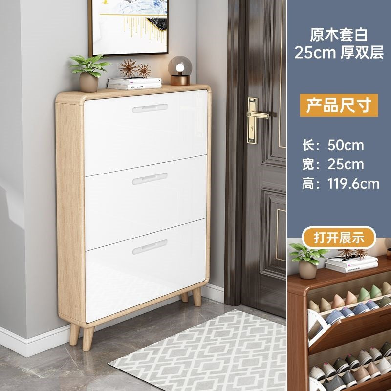 Solid wood shoe cabinet - slim, large capacity, space-saving design for home entryways, small apartments, and modern hallways