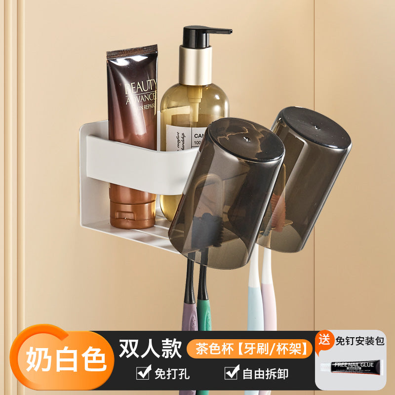 Wide new product toothpaste toothbrush rack, no punching space aluminum bathroom brushing mouthwash cup wall hanging set