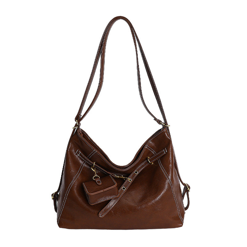 2025 korean style double shoulder crossbody multifunctional backpack women's new casual bag minimalist large capacity shoulder tote bag