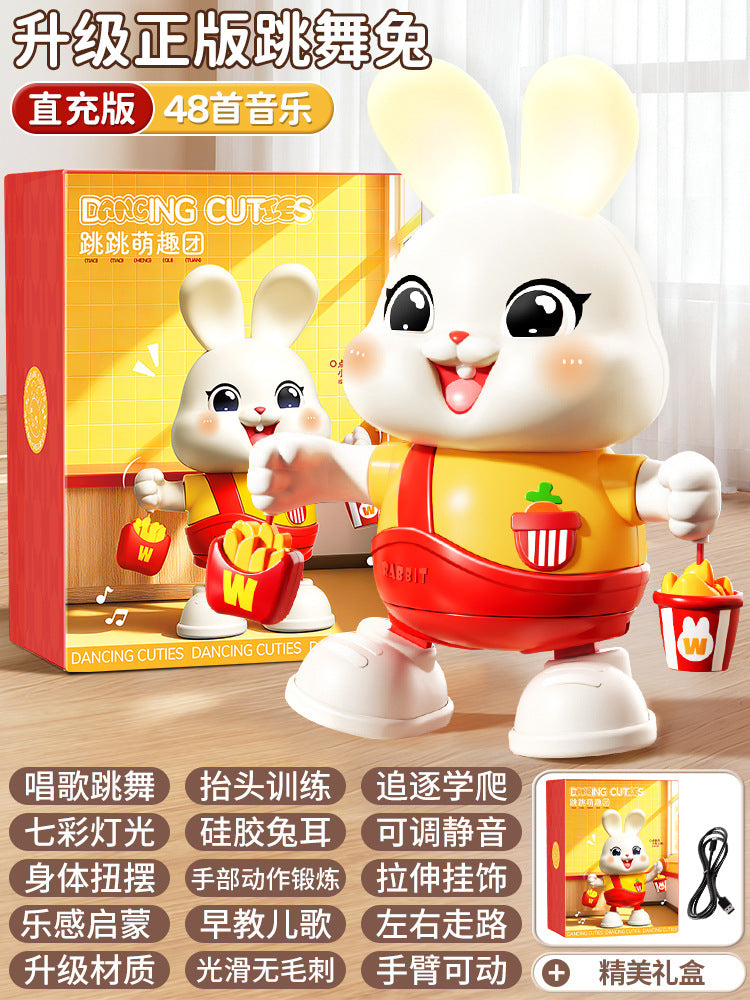 Electric little lucky rabbit baby toy - dancing, head-up training doll for infants 0-1 year old newborns