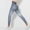 Clearance sale: faux denim print slim-fit workout leggings - high waist, butt-lifting, perfect for running, fitness, and yoga