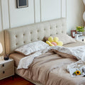 Ready-to-ship genuine leather beds from foshan, custom-made high-end bedroom furniture, minimalist thin headboards, waffle-textured upholstered double beds for master bedrooms