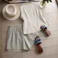 fashion  summer new beige sleeveless vest striped shorts suit work clothingcasualtwo-piece set
