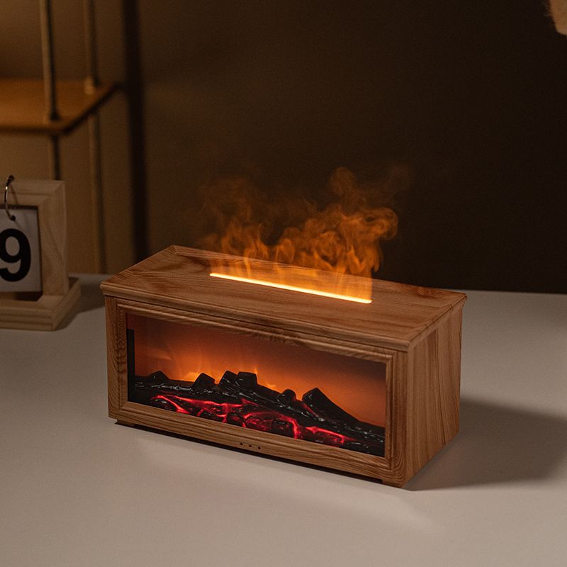 New fireplace simulation flame aroma diffuser humidifier - perfect for office, living room, bedroom, or desktop. features a small, color-changing ambient light