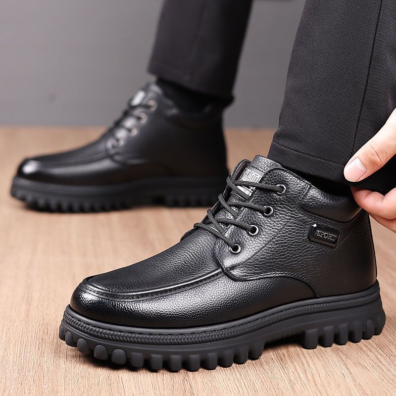 Genuine leather & wool 2025 autumn/winter new collection: couple's fashion casual sneakers, fleece-lined, extra thick, non-slip running shoes & ankle boots