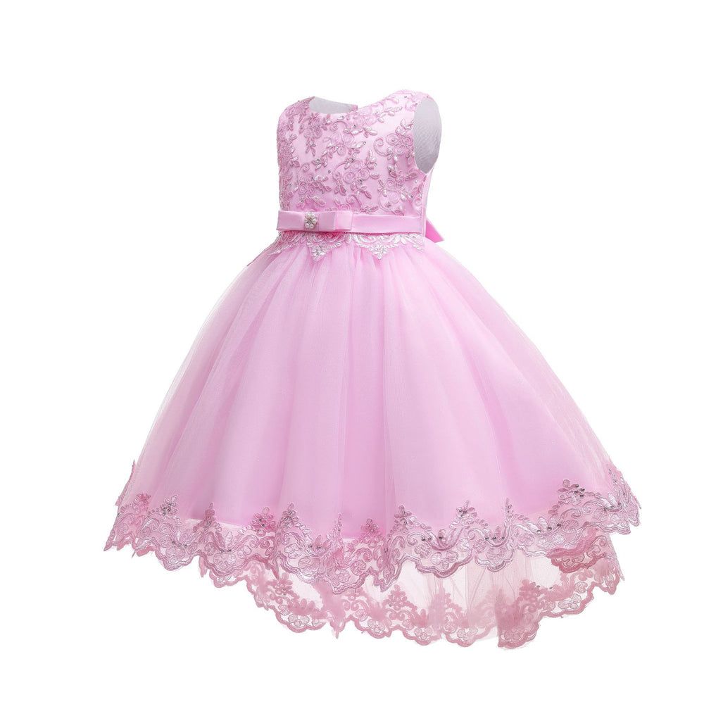 European and american style children's formal dress - tulle train princess gown - girls' piano recital dress - mid-to-large size children's dress